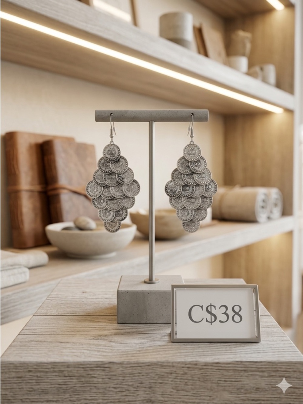 Boho Vintage-Style Silver Waterfall Coin Chandelier Earrings